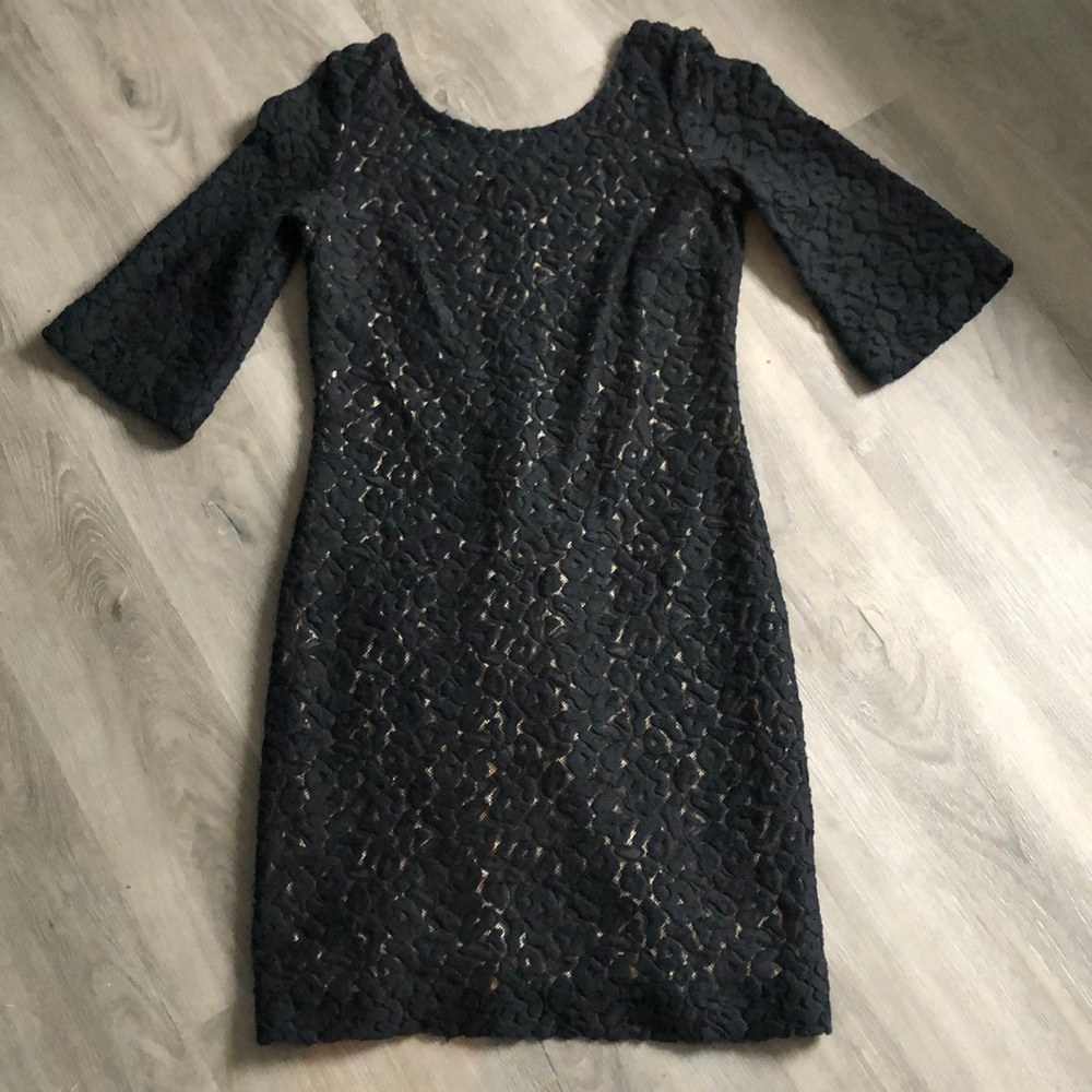 Etcetera black lace with champagne lining dress